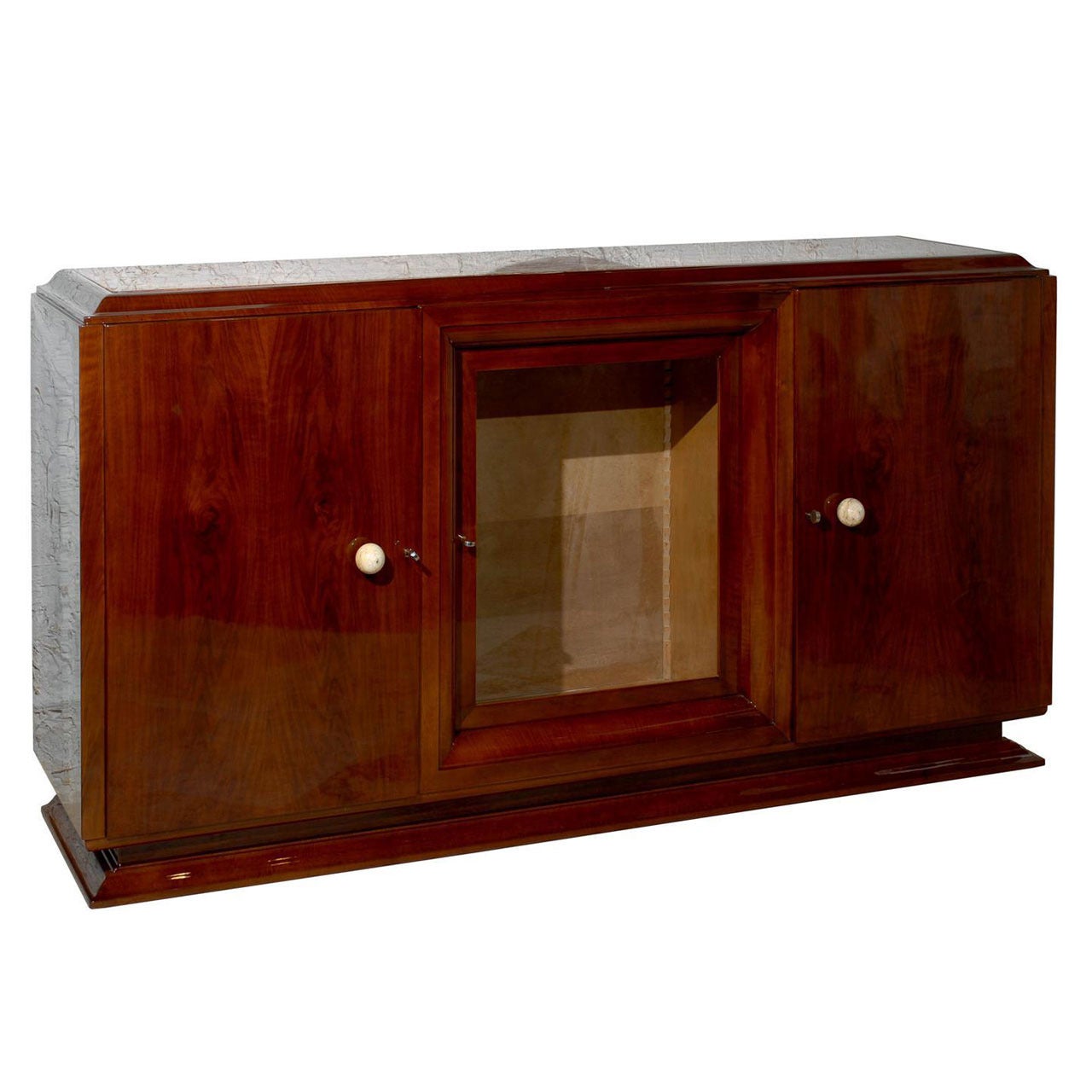 French Art Deco Walnut Sideboard with Wavy Red Onyx Top from the 1930s