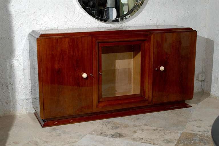 French Art Deco Walnut Sideboard with Wavy Red Onyx Top from the 1930s 3