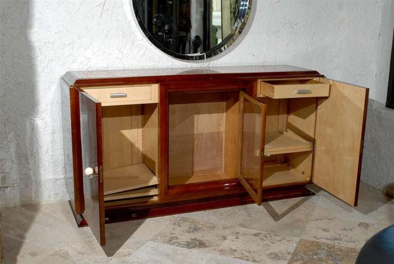 French Art Deco Walnut Sideboard with Wavy Red Onyx Top from the 1930s