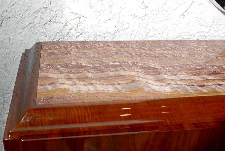 20th Century French Art Deco Walnut Sideboard with Wavy Red Onyx Top from the 1930s