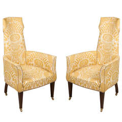 Pair Of Upholstered Armchairs With Unusual Narrow Backs