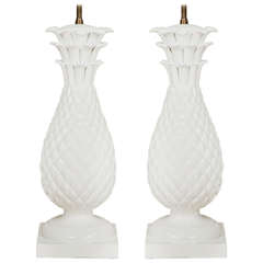 Pair of Large White Glazed Pottery Lamps in the Form of Pineapples