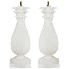 Pair of Large White Glazed Pottery Lamps in the Form of Pineapples