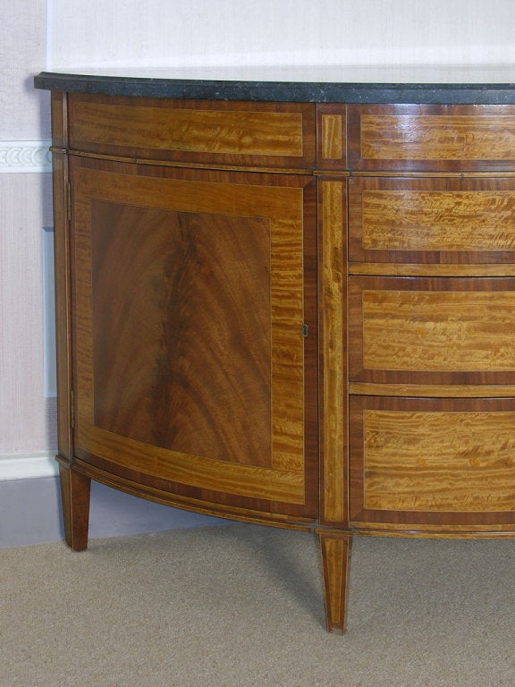 20th Century Satinwood and mahogany demi-lune commode
