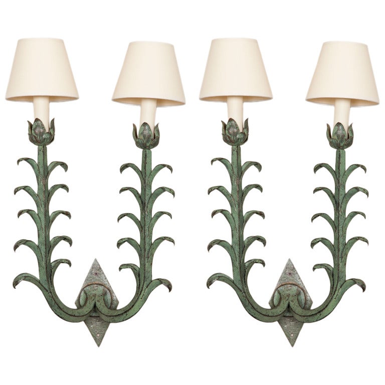 Pair of Two Branch Wall Lights For Sale