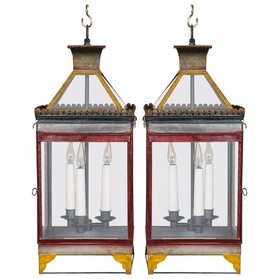 Pair of Painted Tole Lanterns