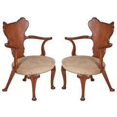 Antique 1920's Indian Teak Elbow Chairs