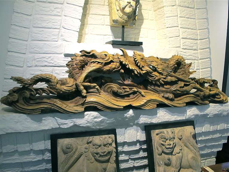 An extraordinary wood carving of the dragon. Beautifully carved.