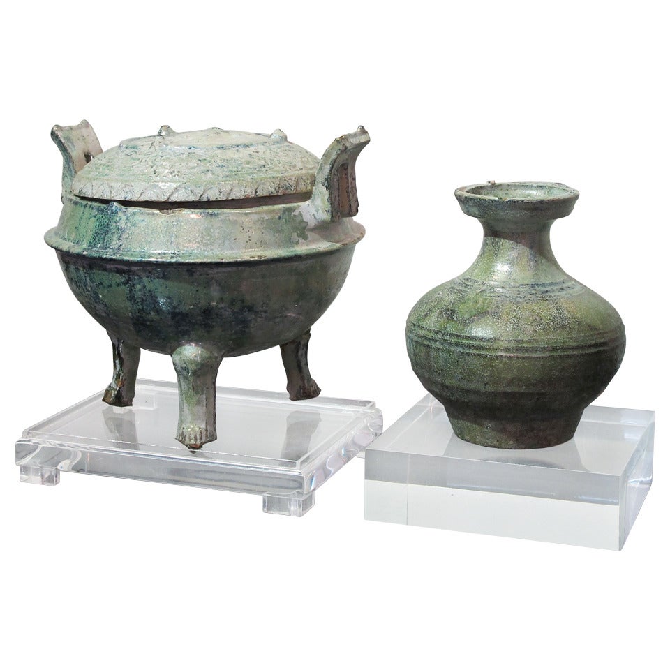 Two Glazed Pottery Items from Han Dynasty