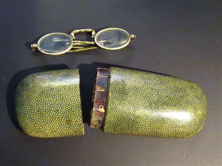 Chinese 18 Century Knive and chopstick set and Pair of reading glasses.