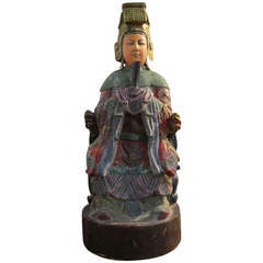 Antique Painted Wood Sculpture of an Imperial Personality