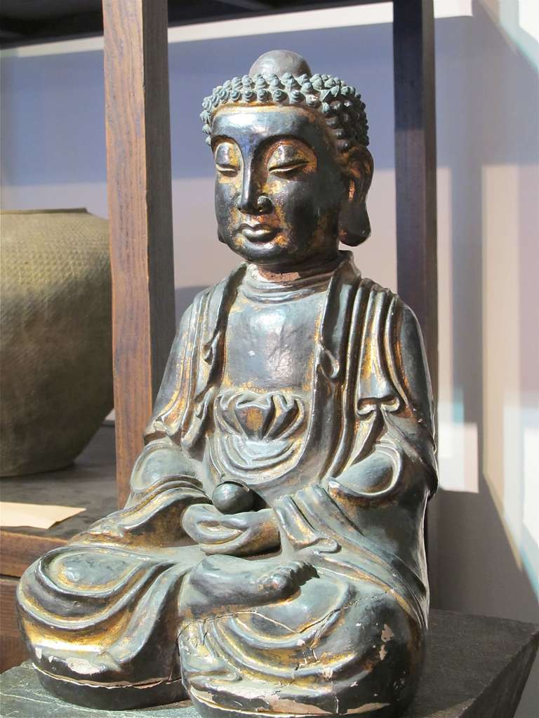 A Fine 18th Century Lacquered and Gilded Statue of Buddha