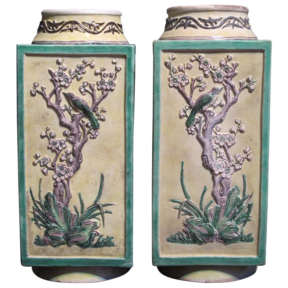 Pair of Beautifully Decorated Rectangular Varses For Sale