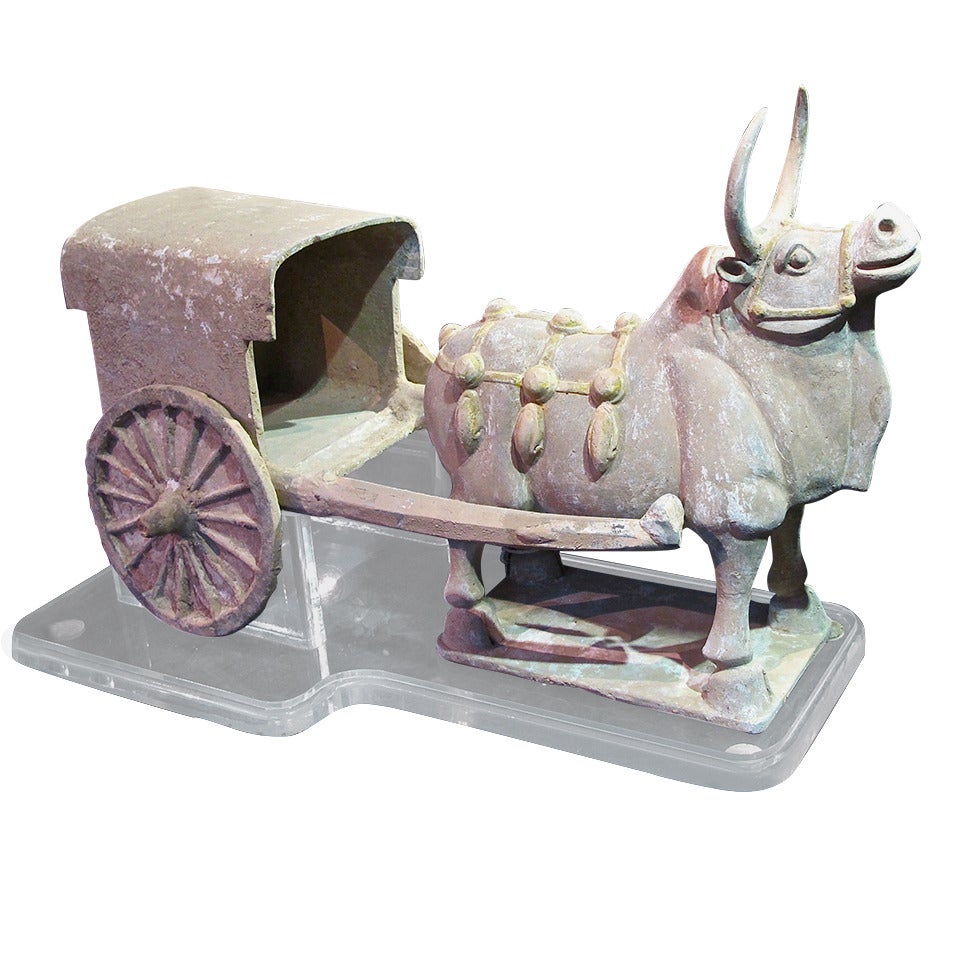 Excellent Terracotta Bull and Cart from Northern Wei Period  (386-535 A.D.0) For Sale