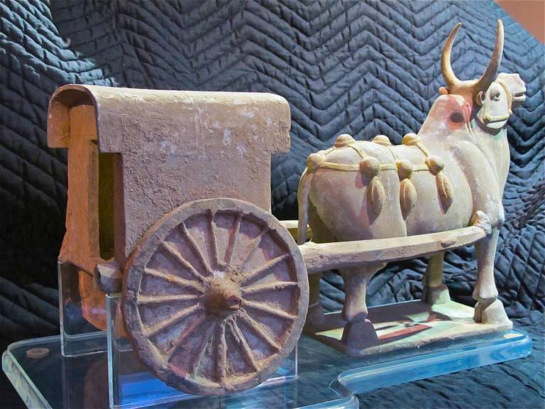 Excellent Terracotta Bull and Cart from Northern Wei Period  (386-535 A.D.0) For Sale 1