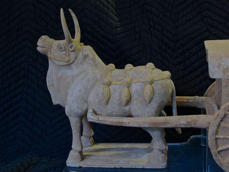18th Century and Earlier Excellent Terracotta Bull and Cart from Northern Wei Period  (386-535 A.D.0) For Sale