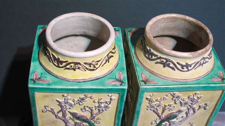Ceramic Pair of Beautifully Decorated Rectangular Varses For Sale