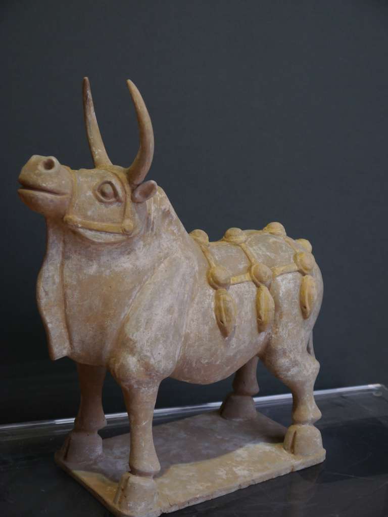 Excellent Terracotta Bull and Cart from Northern Wei Period  (386-535 A.D.0) In Excellent Condition For Sale In Westport, CT