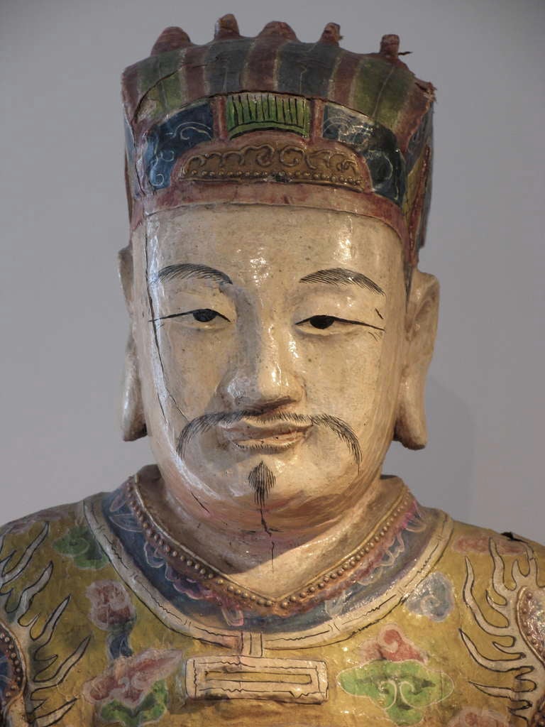 Painted Wooden sculpture of Admiral Cheng Ho of Ming Dynasty In Good Condition For Sale In Westport, CT