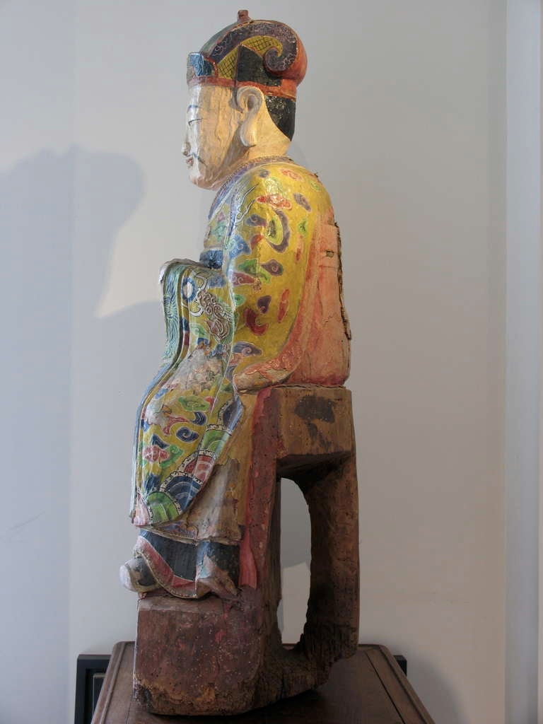 Painted Wooden sculpture of Admiral Cheng Ho of Ming Dynasty For Sale 1