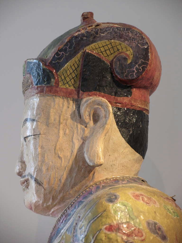 19th Century Painted Wooden sculpture of Admiral Cheng Ho of Ming Dynasty For Sale