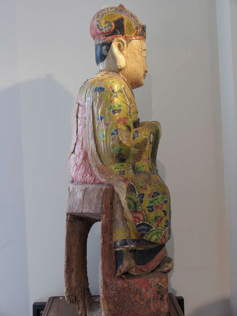 Painted Wooden sculpture of Admiral Cheng Ho of Ming Dynasty For Sale 3