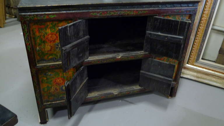 Antique Tibetan Painted Cabinet In Excellent Condition In Westport, CT