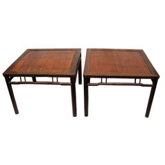 Pair of square bamboo tables with bamboo tops