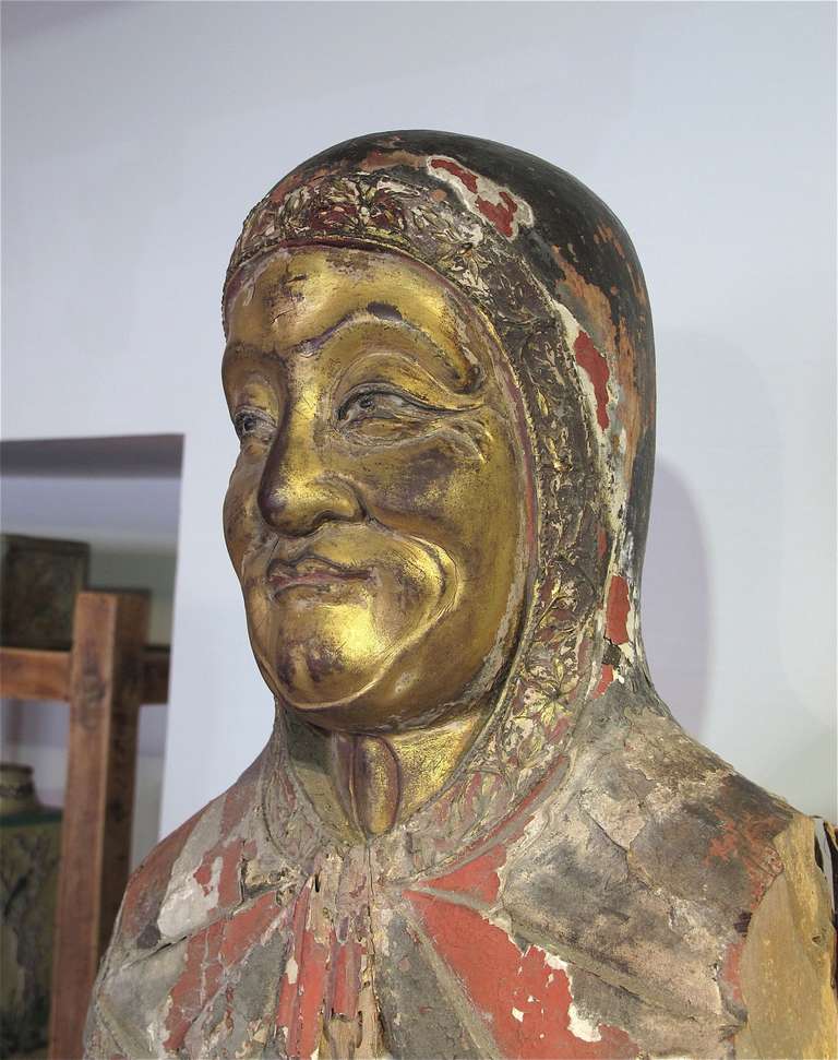 Painted and Gilded Sculpture of European Knight In Distressed Condition In Westport, CT