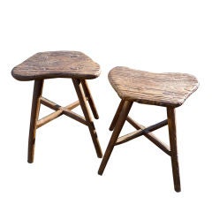 Antique Match Pair of old butterfly wooden stools. Early 18th Century
