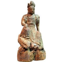 A rare and beautiful 16th Century temple sculpture of Guanyin.