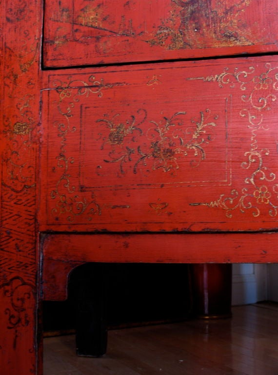 Chinese Red Lacquer Armoire with Original lacquer finish. Rare For Sale 1