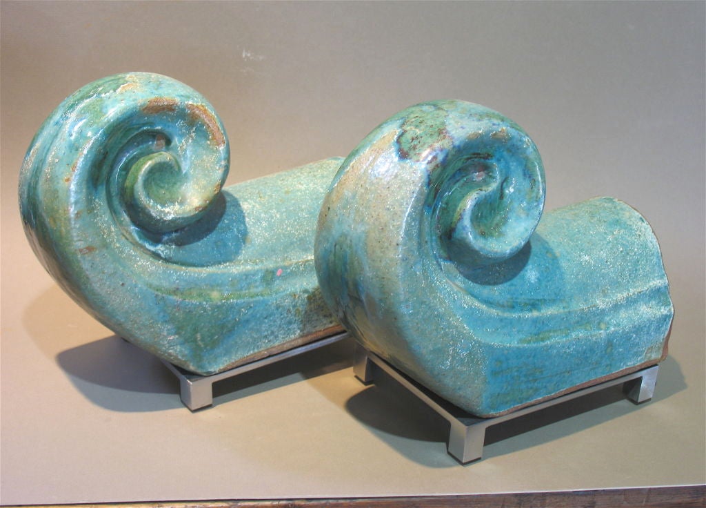 Pair of Century temple roof tiles