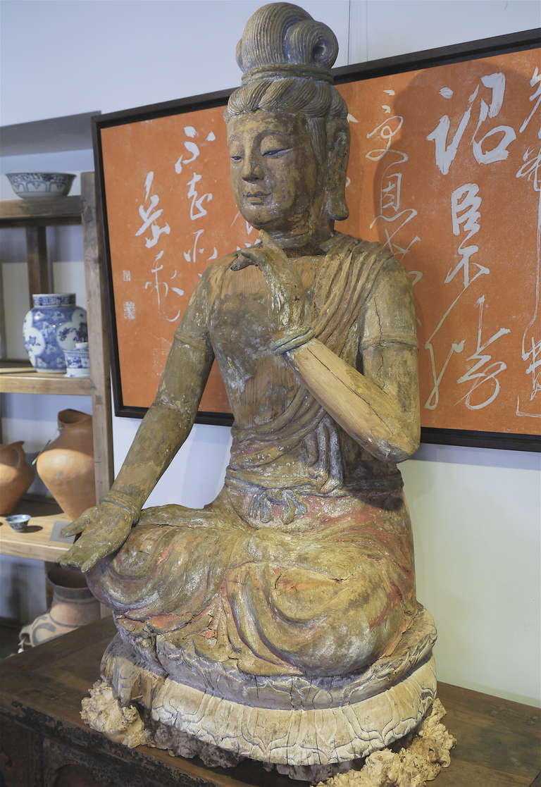 Chinese 17th Century Wooden Sculpture of Guanyin