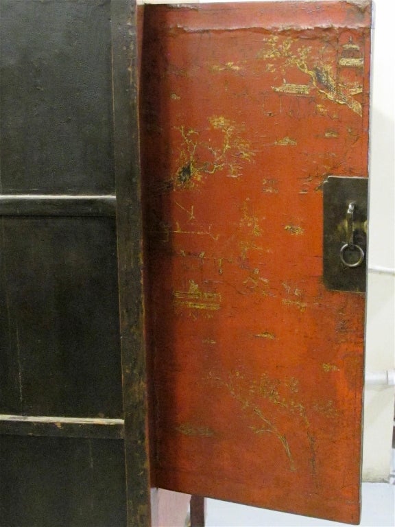 Painted Chinese Red Lacquer Armoire 5