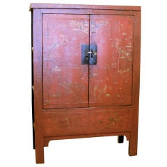 Painted Chinese Red Lacquer Armoire