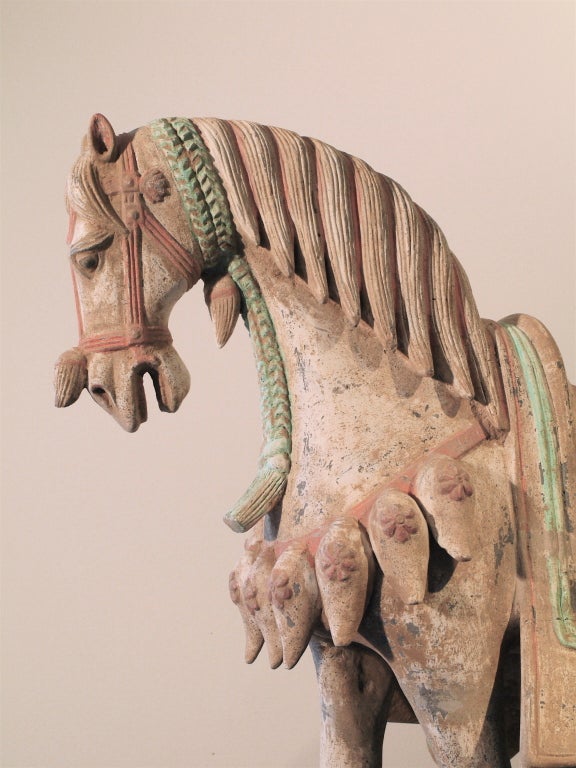 Chinese 4th Century Painted Clay Horse Sculpture.