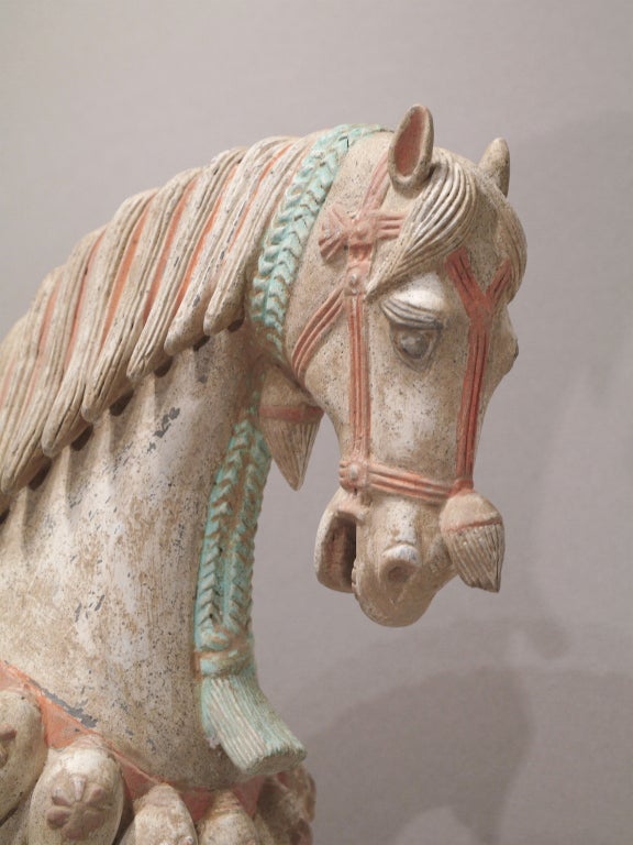 18th Century and Earlier 4th Century Painted Clay Horse Sculpture.