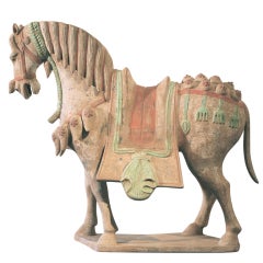 4th Century Painted Clay Horse Sculpture.