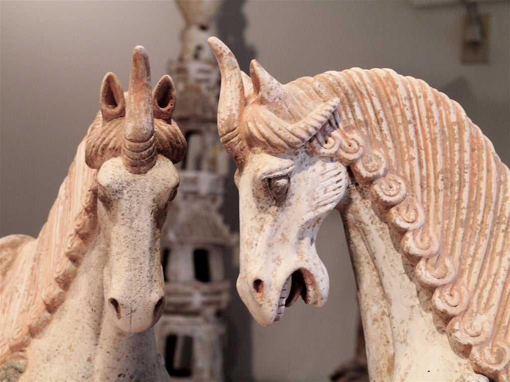 18th Century and Earlier Important pair of ancient Chinese clay horses from Tang Dynasty