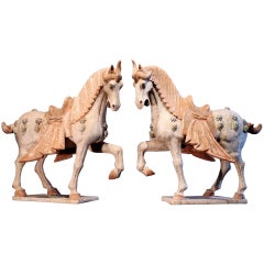 Important pair of ancient Chinese clay horses from Tang Dynasty