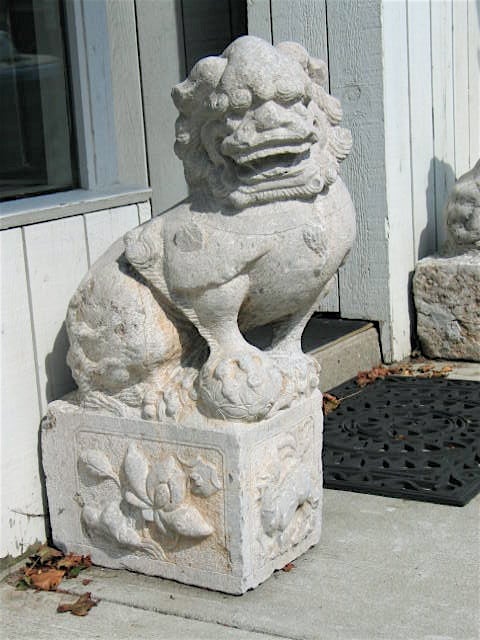A Pair of large 19th Century stone Foo Lions from Southern China