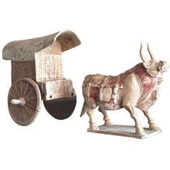 Clay Sculpture of an Ox Pulling a Cart
