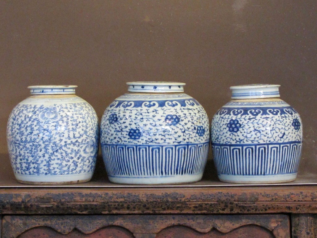 Three 19th Century Chinese Blue and White Candy Jars.