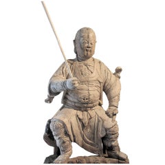Large 18th Century Statue Of A Seated Temple Guard