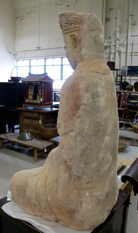 18th Century and Earlier Large 18th Century Sand Stone Sculpture of Guan Yin For Sale
