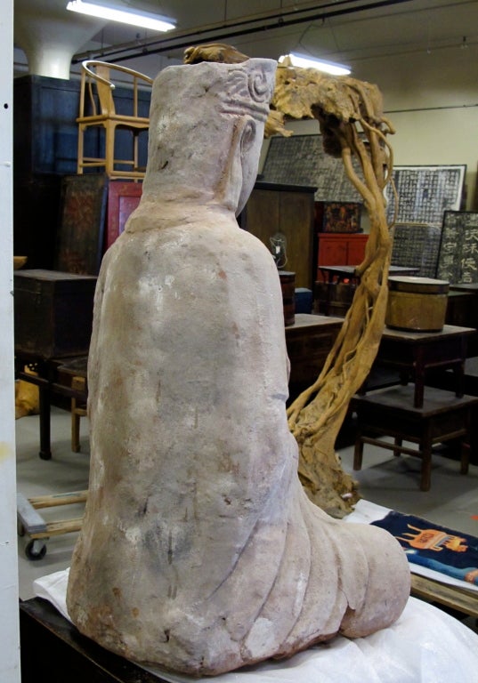 Sandstone Large 18th Century Sand Stone Sculpture of Guan Yin For Sale