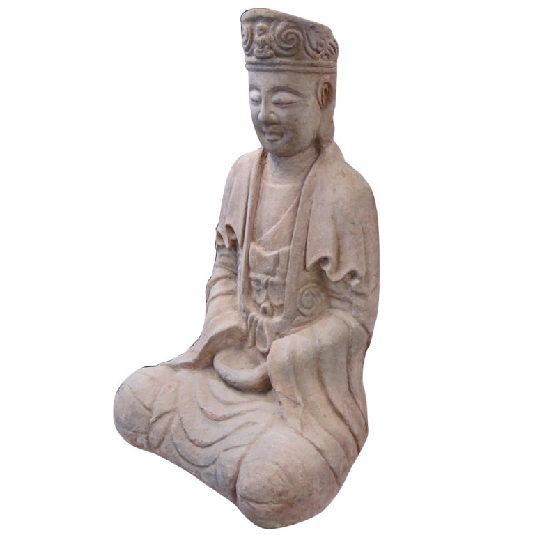 Large 18th Century Sand Stone Sculpture of Guan Yin For Sale