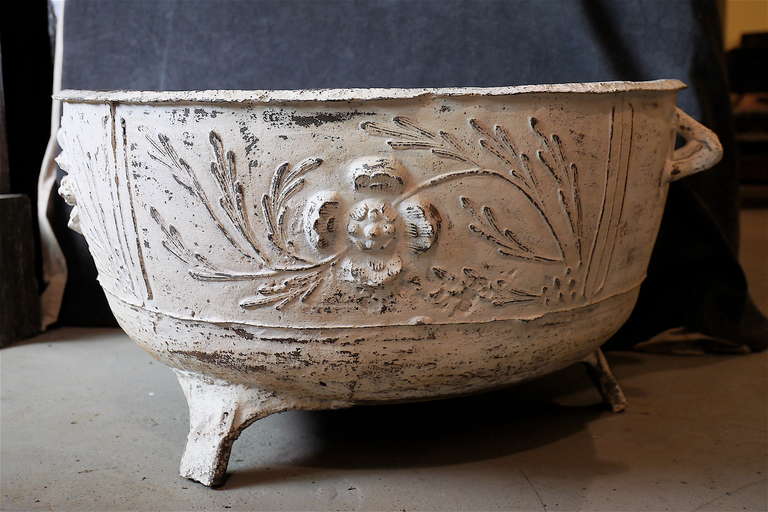 Excellent condition. Pre 19th Century Lost wax casting.
Can be used as a planter or with a glass,wood or marble table top it will be a beautiful coffee table. Dimensions to be provided.