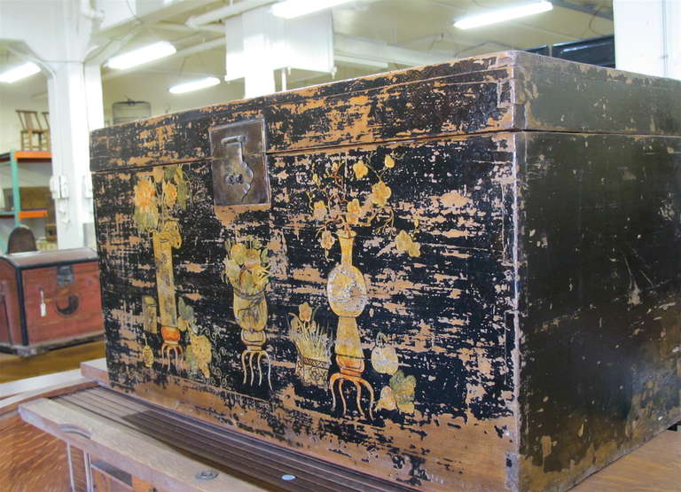 Large 19th C Painted Storage Trunk In Fair Condition In Westport, CT